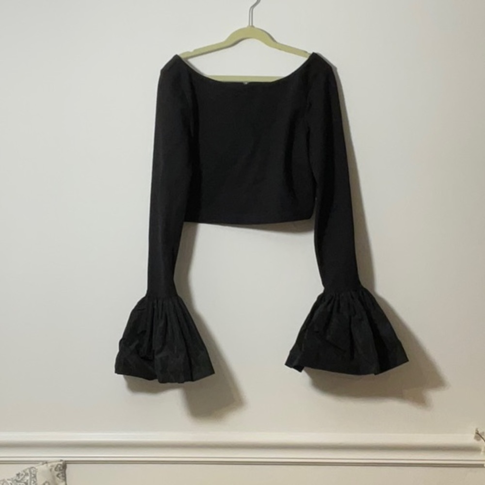 STAUD Black Bell Sleeve Crop Top